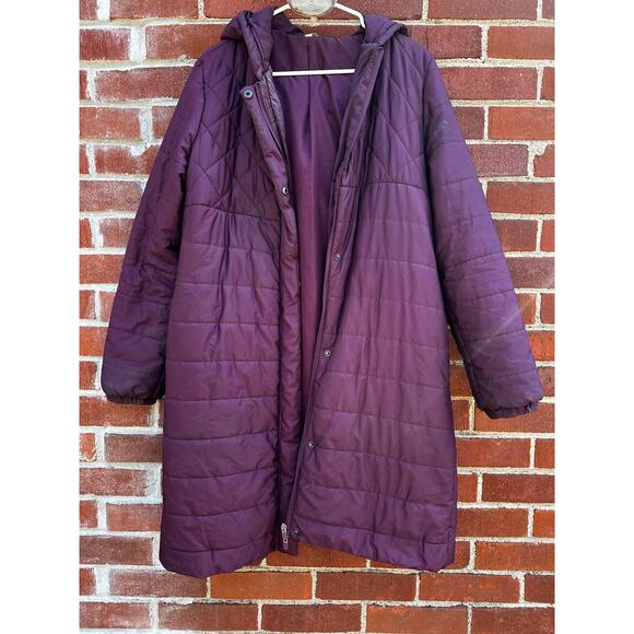 Fabletics Long Puffer Coat Women’s Medium Purple Hooded Quilted Winter Jacket - Picture 1 of 4